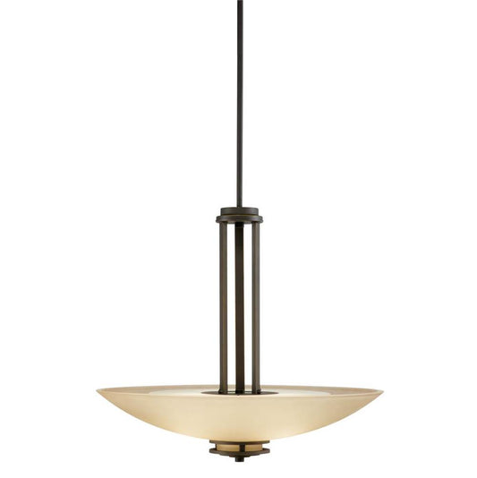 KICHLER 3275OZ Hendrik 22" 3 Light Inverted Pendant with Light Umber Etched Glass Olde Bronze