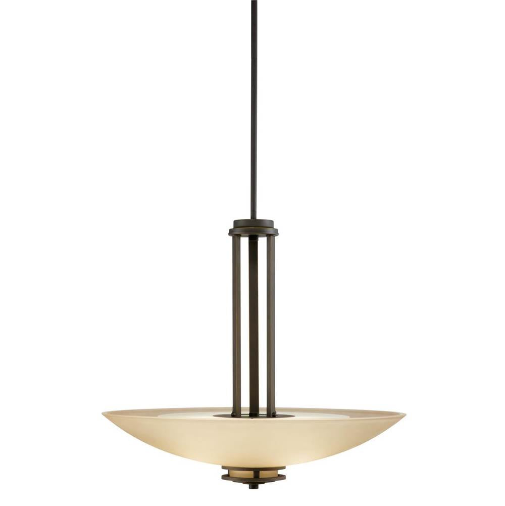KICHLER 3275OZ Hendrik 22" 3 Light Inverted Pendant with Light Umber Etched Glass Olde Bronze