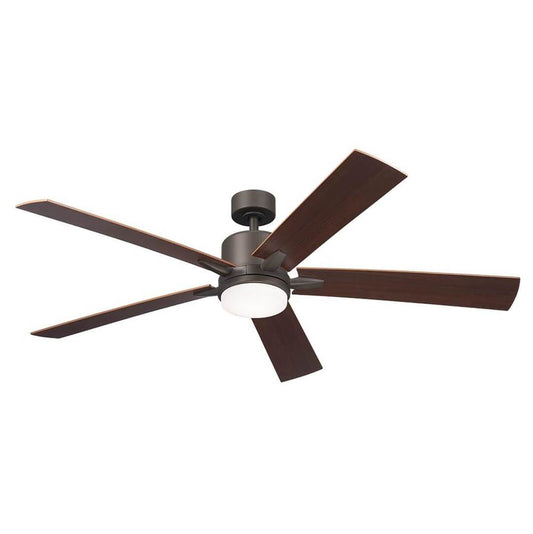 KICHLER 330060OZ 60 Inch Lucian Elite XL 5 Blade Indoor Ceiling Fan with Etched Cased Opal Glass in Olde Bronze with Reversible Walnut and Cherry Blades