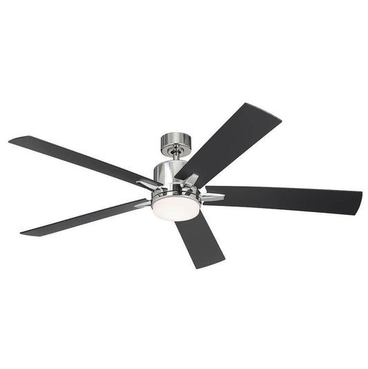 KICHLER 330060PN 60 Inch Lucian Elite XL 5 Blade Indoor Ceiling Fan with Etched Cased Opal Glass in Polished Nickel with Reversible Black and Silver Blades