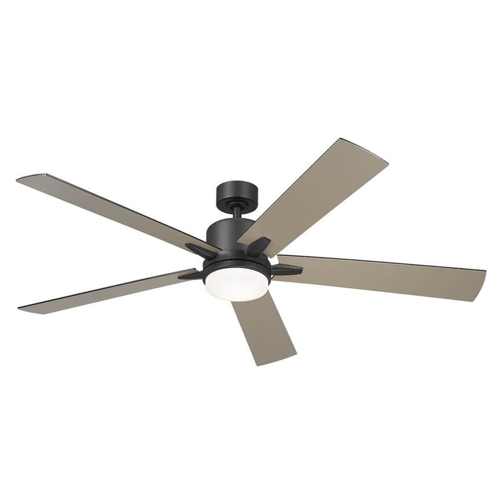 KICHLER 330060SBK 60 Inch Lucian Elite XL 5 Blade Indoor Ceiling Fan with Etched Cased Opal Glass in Satin Black with Reversible Silver and Black Blades