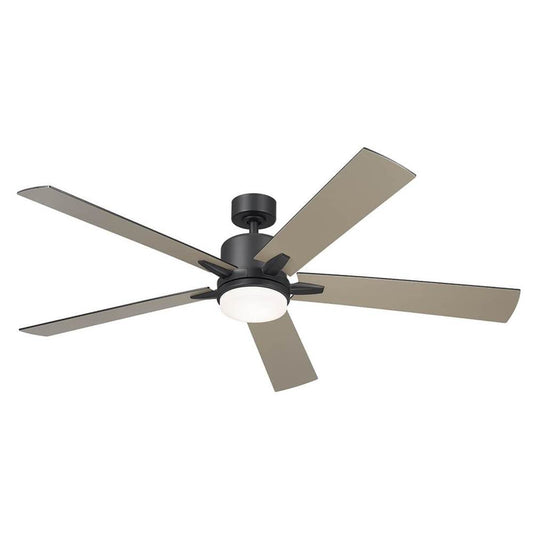 KICHLER 330060SBK 60 Inch Lucian Elite XL 5 Blade Indoor Ceiling Fan with Etched Cased Opal Glass in Satin Black with Reversible Silver and Black Blades