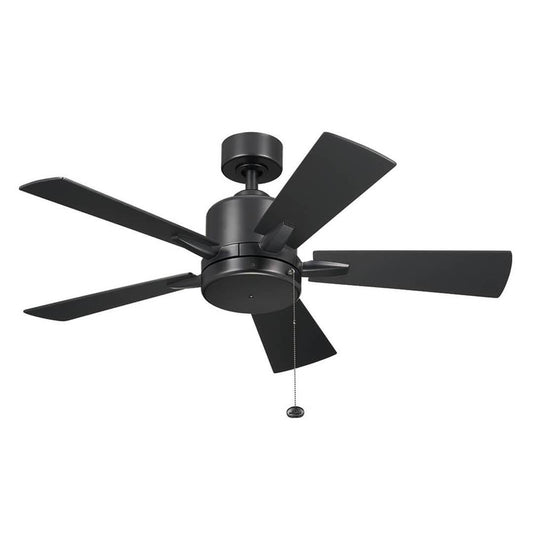KICHLER 330241SBK 42 Inch Lucian II 5 Blade Indoor Ceiling Fan in Satin Black with Reversible Silver and Black Blades
