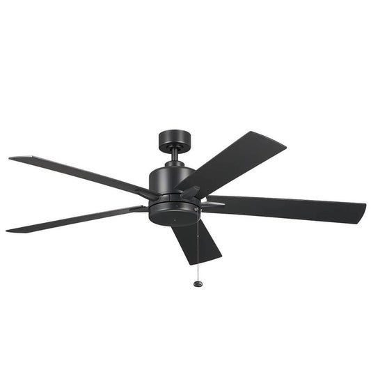 KICHLER 330243SBK 60 Inch Lucian II 5 Blade Indoor Ceiling Fan in Satin Black with Reversible Silver and Black Blades