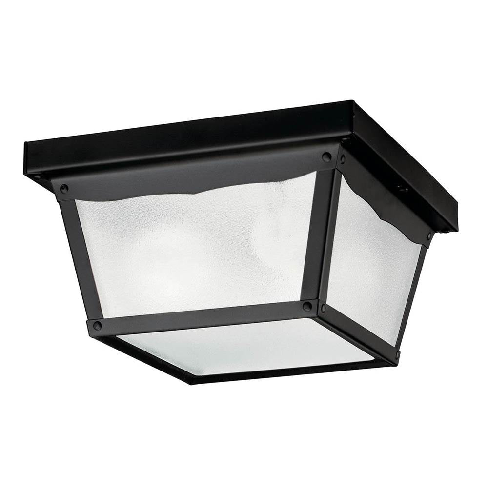 KICHLER 345BK 9.25" 2 Light Outdoor Flush Mount with Clear Textured Glass in Black
