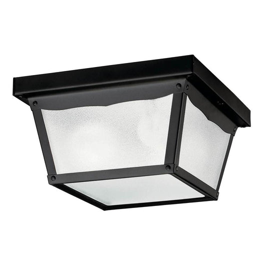 KICHLER 345BK 9.25" 2 Light Outdoor Flush Mount with Clear Textured Glass in Black