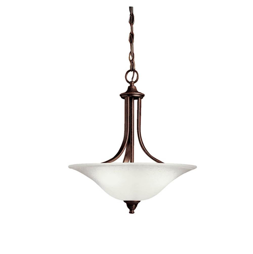 KICHLER 3502TZ Dover 19" 3 Light Convertible Pendant or Semi Flush with Alabaster Swirl Glass in Tannery Bronze