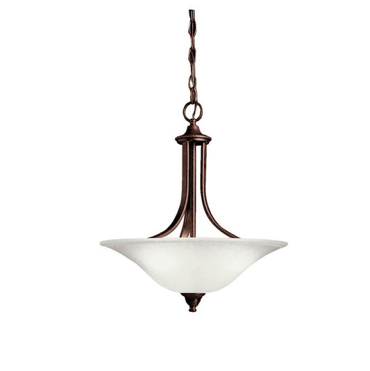 KICHLER 3502TZ Dover 19" 3 Light Convertible Pendant or Semi Flush with Alabaster Swirl Glass in Tannery Bronze