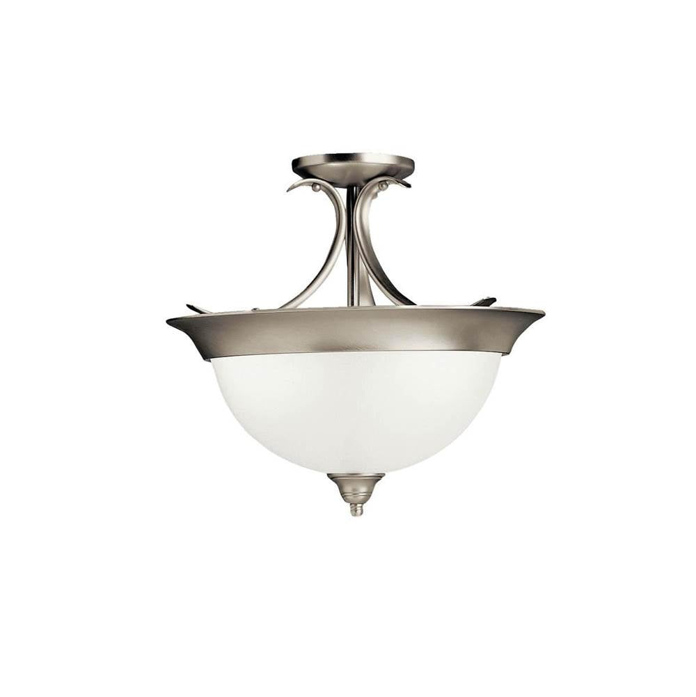 KICHLER 3623NI Dover 15.25" 3 Light Semi Flush with Etched Seeded Glass in Brushed Nickel