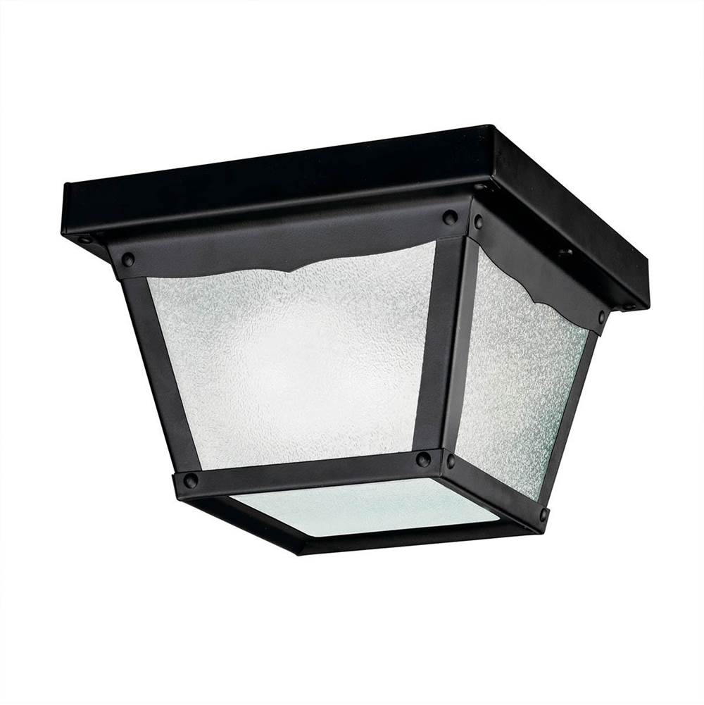 KICHLER 365BK 7.5" 1 Light Outdoor Flush Mount with Clear Textured Glass in Black