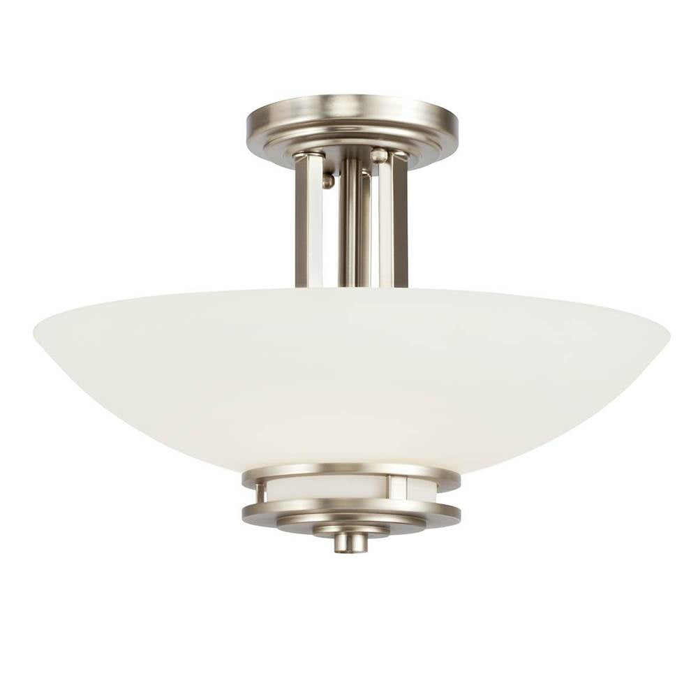 KICHLER 3674NI Hendrik 15" 2 Light Semi Flush with Satin Etched Cased Opal Glass Brushed Nickel