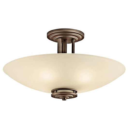 KICHLER 3677OZ Hendrik 24" 4 Light Semi Flush with Light Umber Etched Glass Olde Bronze