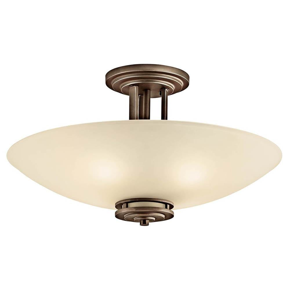 KICHLER 3677OZ Hendrik 24" 4 Light Semi Flush with Light Umber Etched Glass Olde Bronze