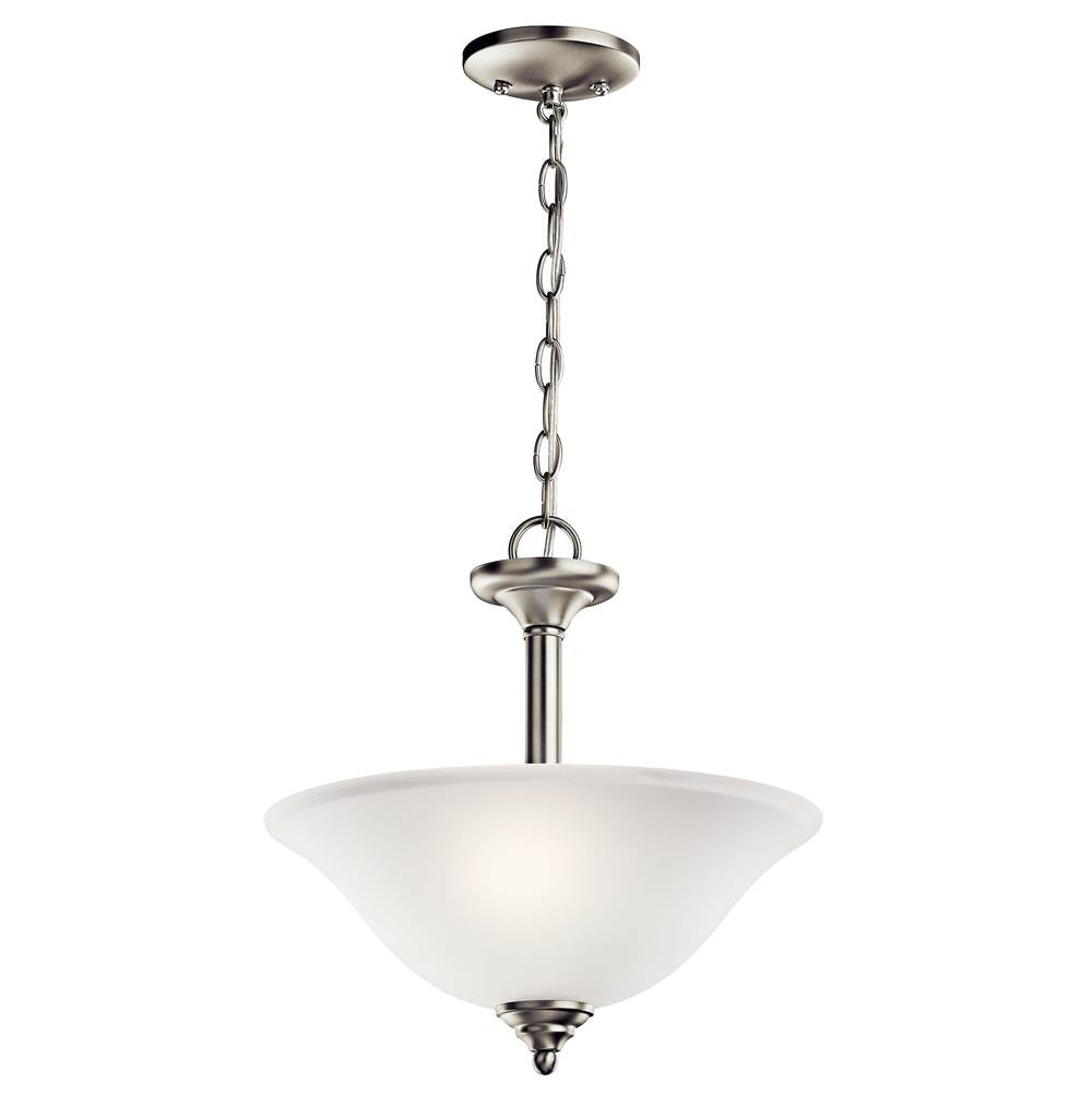 KICHLER 3694NI Wynberg 15" 2 Light Convertible Inverted Pendant/Semi Flush with Satin Etched Glass in Brushed Nickel