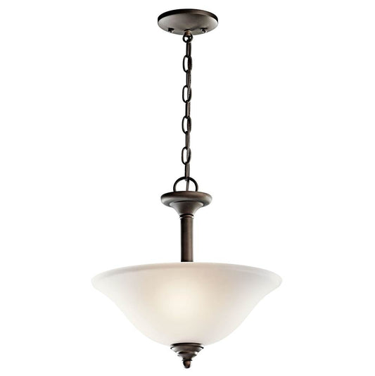 KICHLER 3694OZ Wynberg 15" 2 Light Convertible Inverted Pendant/Semi Flush with Satin Etched Glass in Olde Bronze
