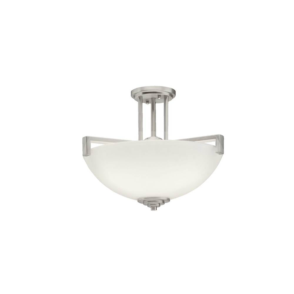 KICHLER 3797NI Eileen 14.5" 3 Light Convertible Inverted Pendant or Semi Flush with Satin Etched Cased Opal Glass in Brushed Nickel