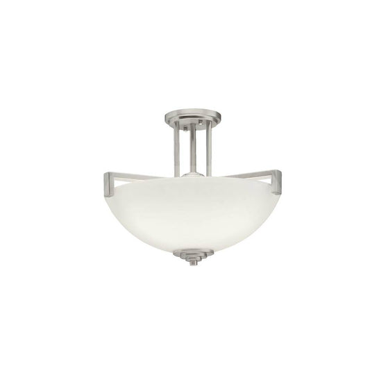 KICHLER 3797NI Eileen 14.5" 3 Light Convertible Inverted Pendant or Semi Flush with Satin Etched Cased Opal Glass in Brushed Nickel