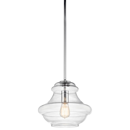 KICHLER 42044CH Everly 10.25" 1 Light Schoolhouse Pendant Clear Glass Chrome