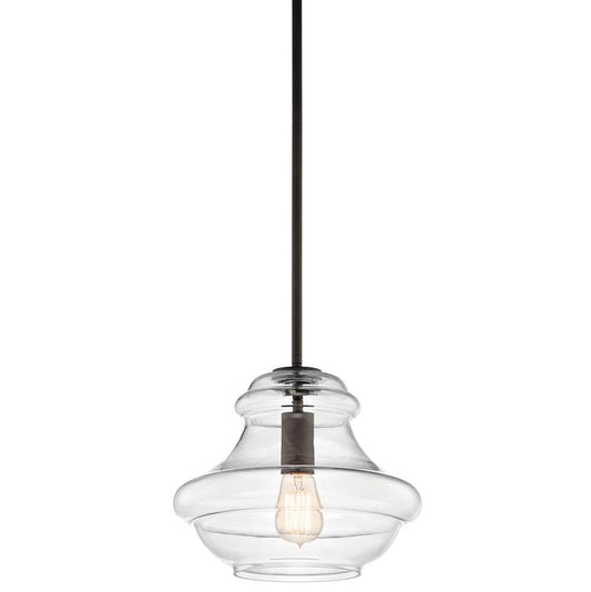 KICHLER 42044OZ Everly 10.25" 1 Light Schoolhouse Pendant Clear Glass Olde Bronze