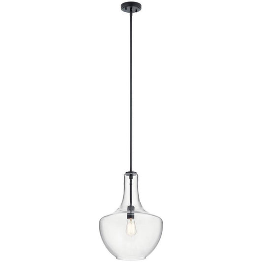 KICHLER 42046BK Everly 19.75" 1 Light Bell Pendant Clear Glass Black