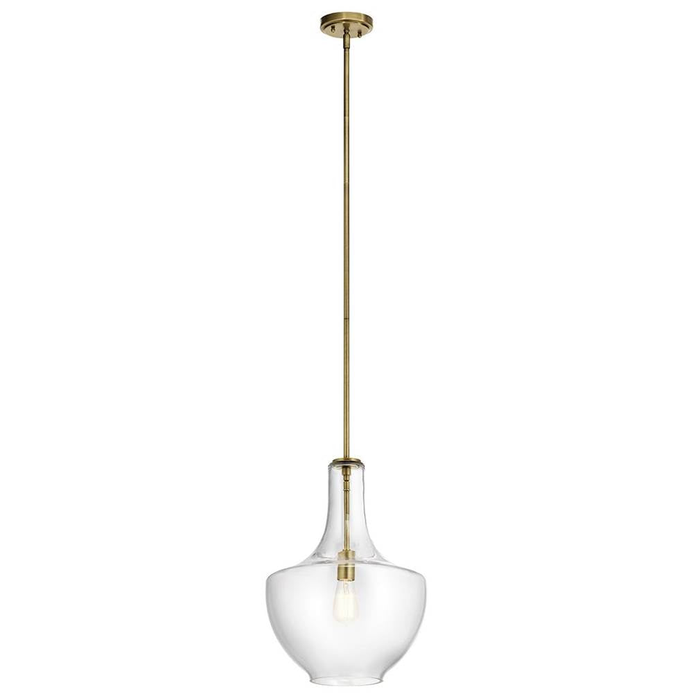 KICHLER 42046NBR Everly 19.75" 1 Light Bell Pendant Clear Glass Natural Brass
