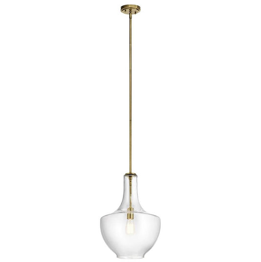 KICHLER 42046NBR Everly 19.75" 1 Light Bell Pendant Clear Glass Natural Brass