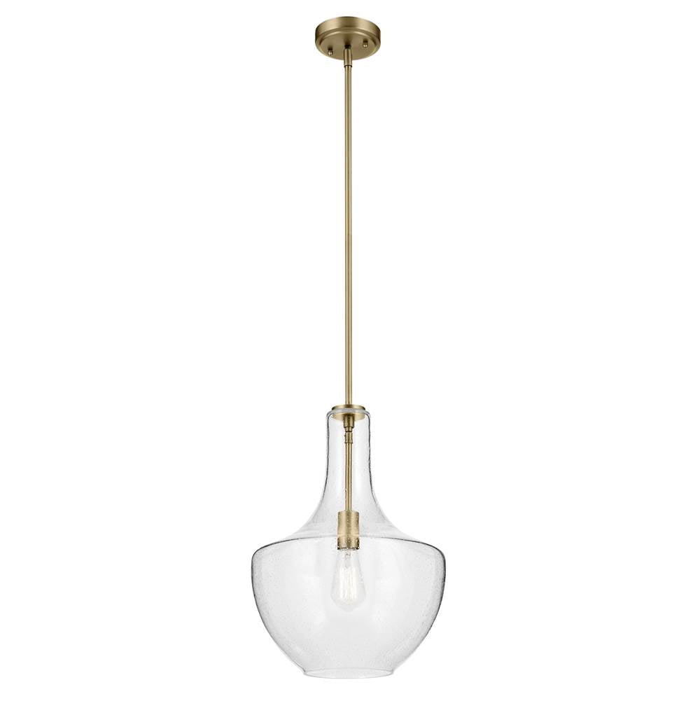 KICHLER 42046NBRCS Everly 19.75" 1-Light Bell Pendant with Clear Seeded Glass in Brushed Nickel