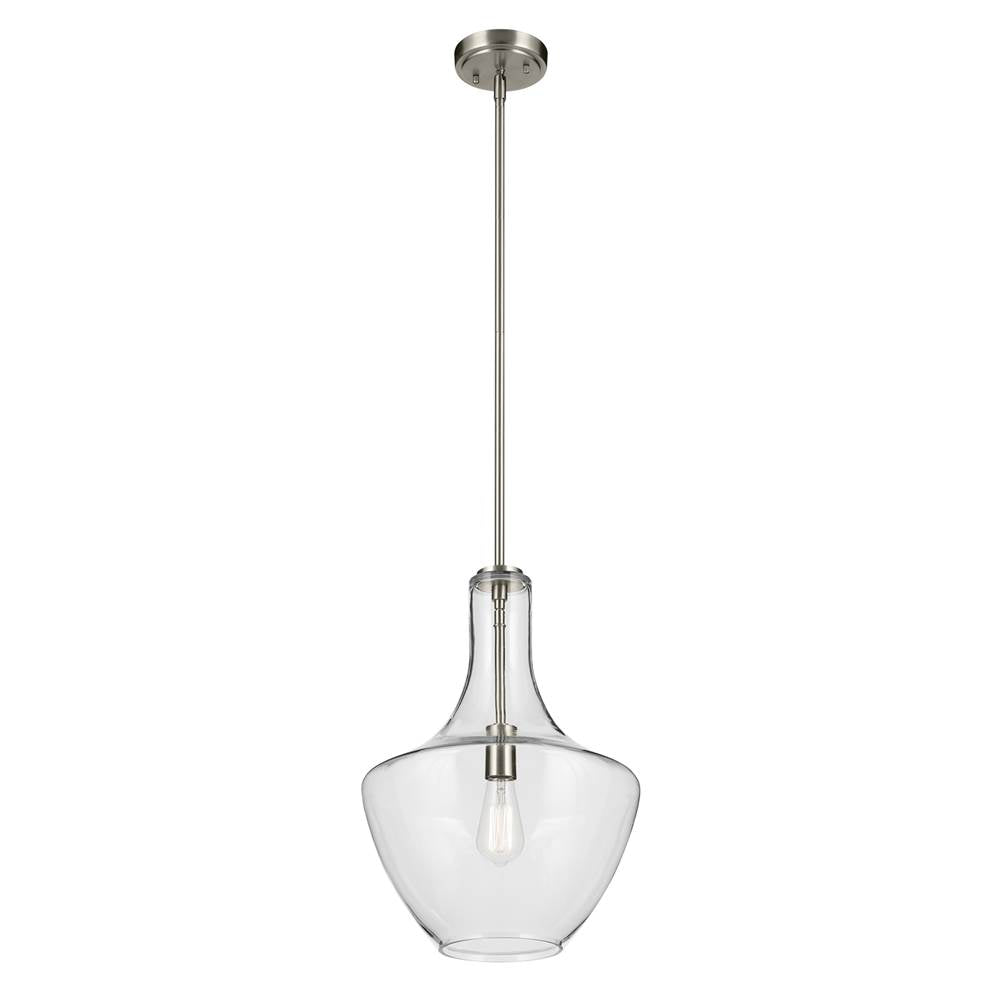 KICHLER 42046NI Everly 19.75" 1-Light Bell Pendant with Clear Glass in Brushed Nickel