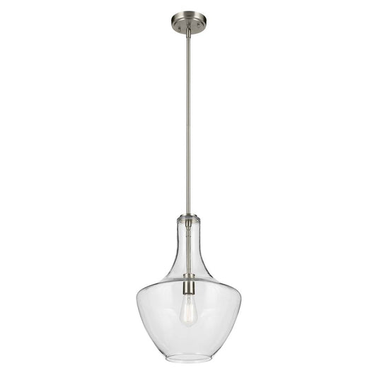 KICHLER 42046NI Everly 19.75" 1-Light Bell Pendant with Clear Glass in Brushed Nickel