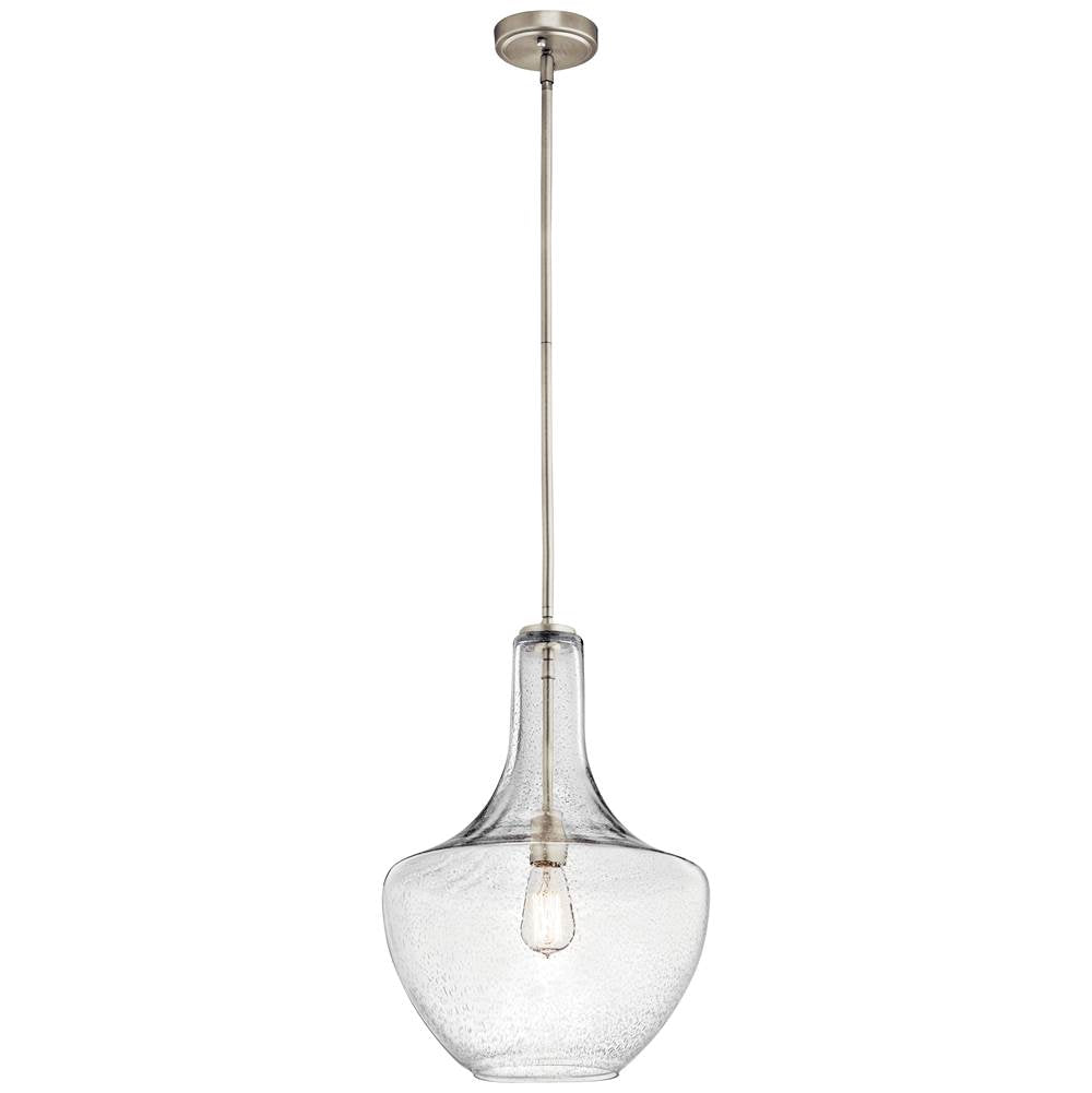 KICHLER 42046NICS Everly 19.75" 1 Light Bell Pendant Clear Seeded Glass Brushed Nickel