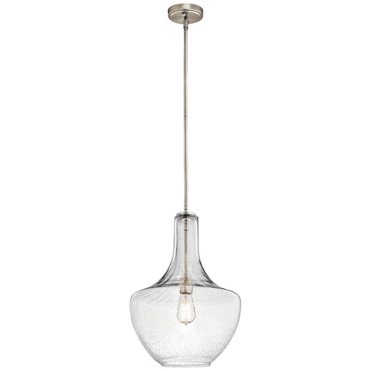 KICHLER 42046NICS Everly 19.75" 1 Light Bell Pendant Clear Seeded Glass Brushed Nickel