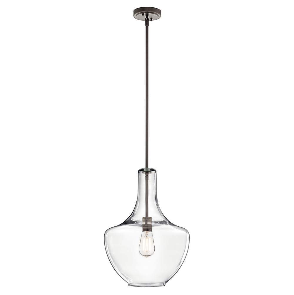 KICHLER 42046OZ Everly 19.75" 1 Light Bell Pendant Clear Glass Olde Bronze