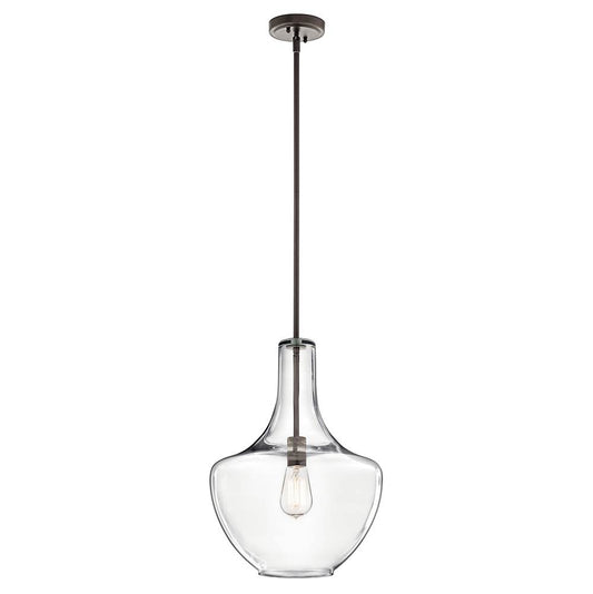 KICHLER 42046OZ Everly 19.75" 1 Light Bell Pendant Clear Glass Olde Bronze