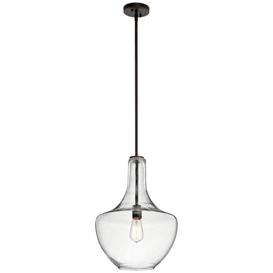 KICHLER 42046OZCS Everly 19.75" 1 Light Bell Pendant Clear Seeded Glass Olde Bronze