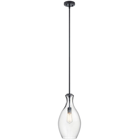 KICHLER 42047BK Everly 17.75" 1 Light Hour Glass Pendant Clear Glass Black