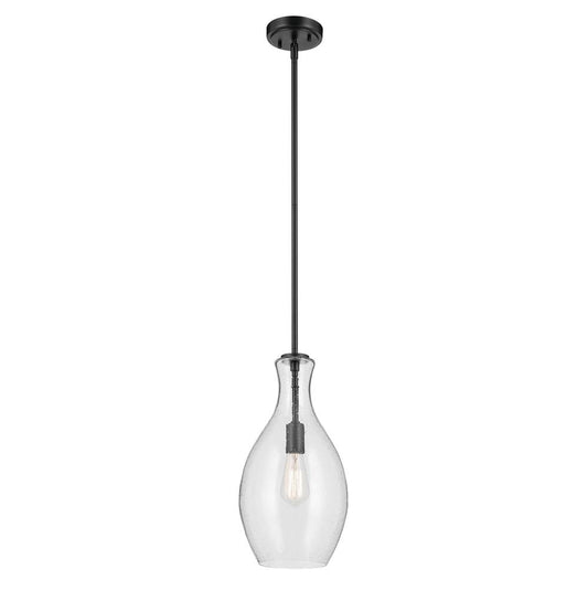 KICHLER 42047BKCS Everly 17.75" 1-Light Bell Pendant with Clear Seeded Glass in Black