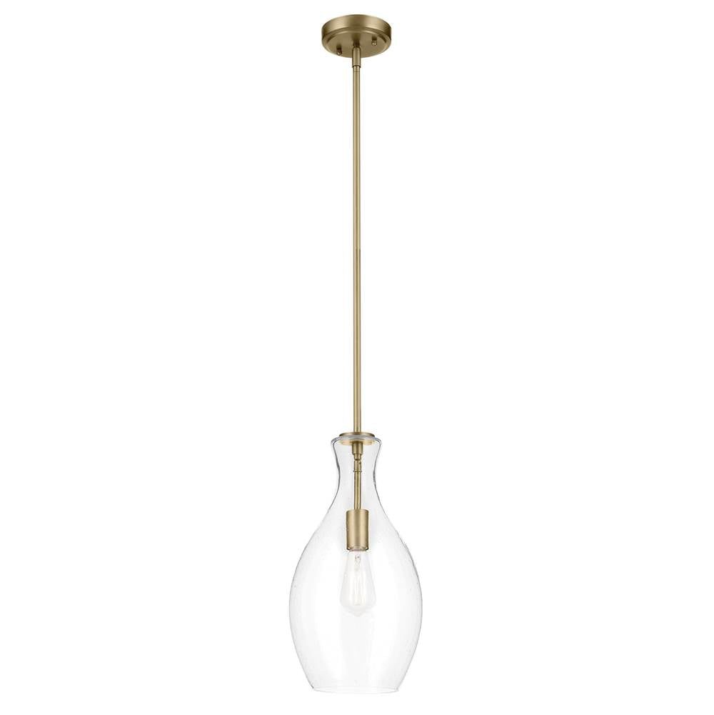 KICHLER 42047NBRCS Everly 17.75" 1-Light Bell Pendant with Clear Seeded Glass in Brushed Natural Brass