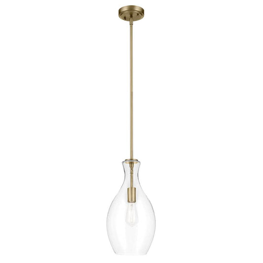 KICHLER 42047NBRCS Everly 17.75" 1-Light Bell Pendant with Clear Seeded Glass in Brushed Natural Brass