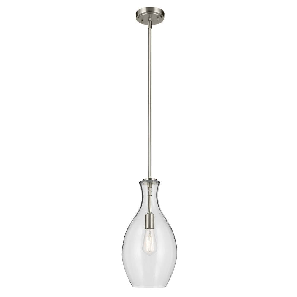 KICHLER 42047NI Everly 17.75" 1-Light Bell Pendant with Clear Glass in Brushed Nickel