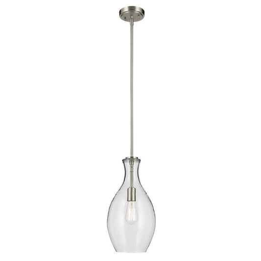 KICHLER 42047NI Everly 17.75" 1-Light Bell Pendant with Clear Glass in Brushed Nickel