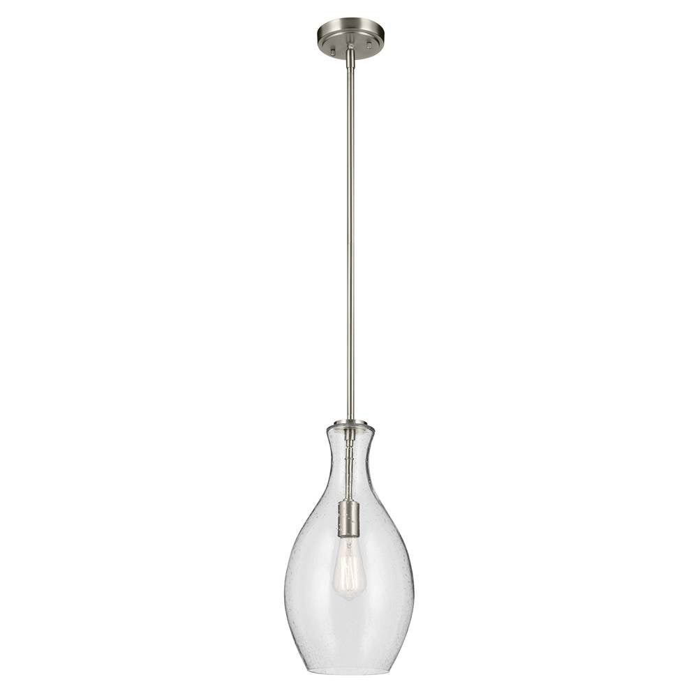 KICHLER 42047NICS Everly 17.75" 1-Light Bell Pendant with Clear Seeded Glass in Brushed Nickel