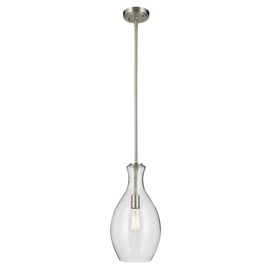 KICHLER 42047NICS Everly 17.75" 1-Light Bell Pendant with Clear Seeded Glass in Brushed Nickel