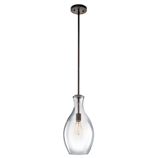 KICHLER 42047OZ Everly 17.75" 1 Light Hour Glass Pendant Clear Glass Olde Bronze