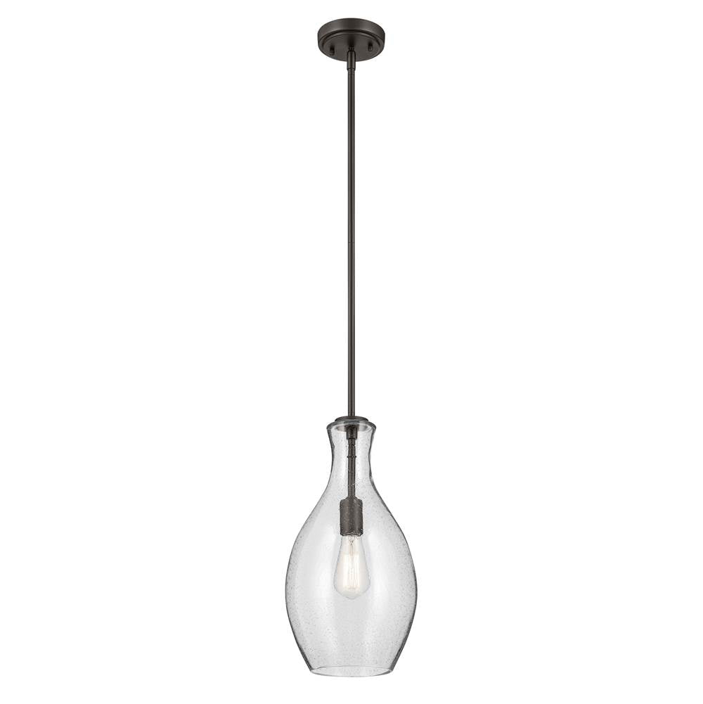 KICHLER 42047OZCS Everly 17.75" 1-Light Bell Pendant with Clear Seeded Glass in Olde Bronze