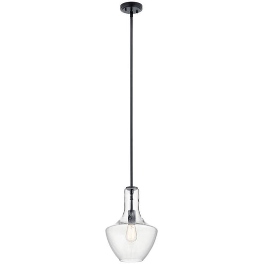 KICHLER 42141BK Everly 15.25" 1 Light Bell Pendant Clear Glass Black
