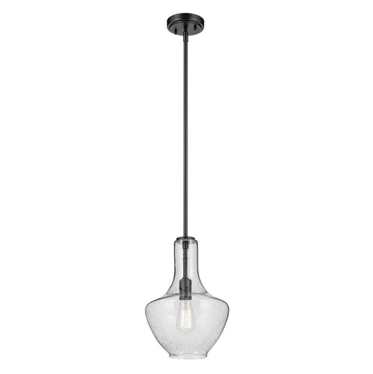 KICHLER 42141BKCS Everly 15.25" 1-Light Bell Pendant with Clear Seeded Glass in Black