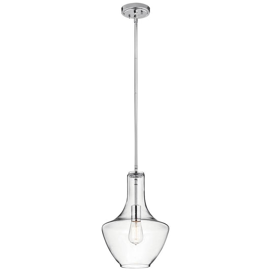 KICHLER 42141CHCLR Everly 15.25" 1 Light Bell Pendant Clear Glass Chrome