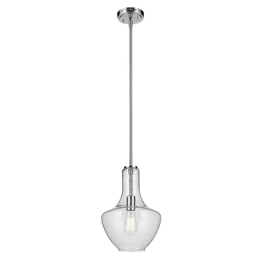 KICHLER 42141CHCS Everly 15.25" 1-Light Bell Pendant with Clear Seeded Glass in Chrome