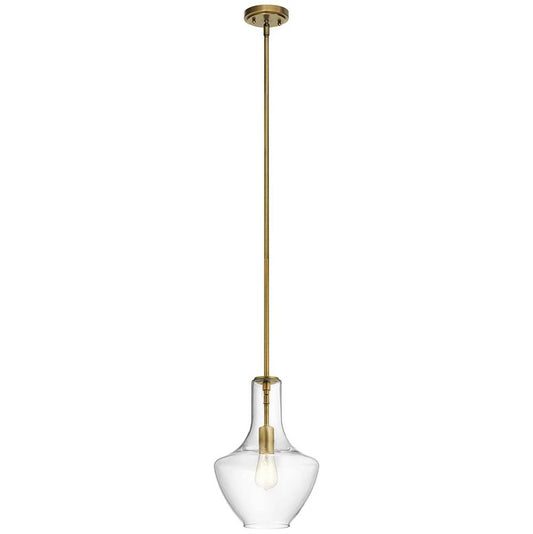KICHLER 42141NBR Everly 15.25" 1 Light Bell Pendant Clear Glass Natural Brass