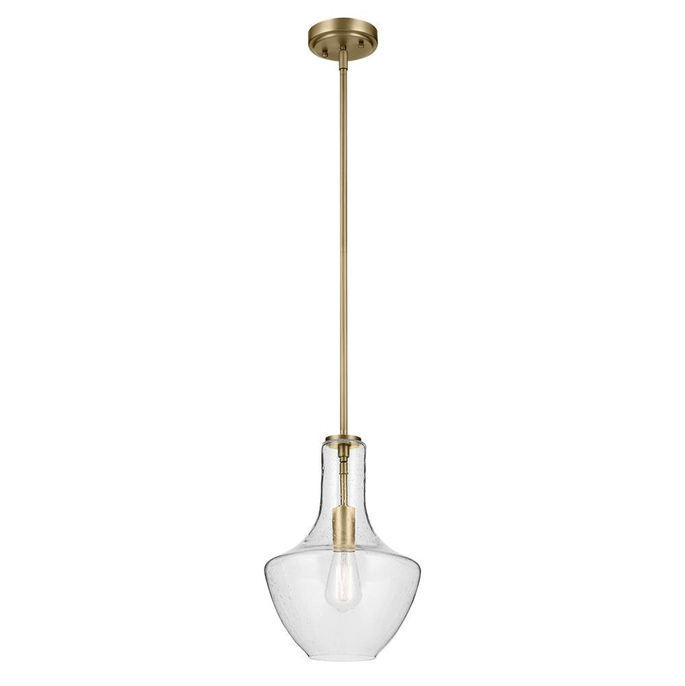 KICHLER 42141NBRCS Everly 15.25" 1-Light Bell Pendant with Clear Seeded Glass in Brushed Natural Brass